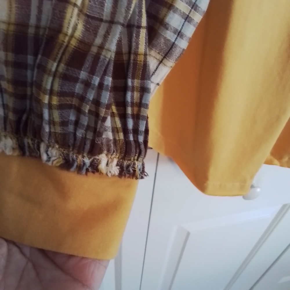 Gold Plaid Long Sleeve Blouse - Picture 3 of 6